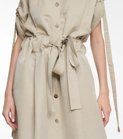 Shop Loewe Belted Linen-blend Midi Shirt Dress In Beige