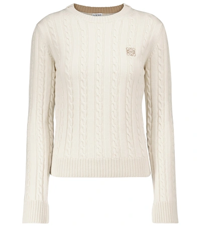 Shop Loewe Cable-knit Wool And Cotton Sweater In White
