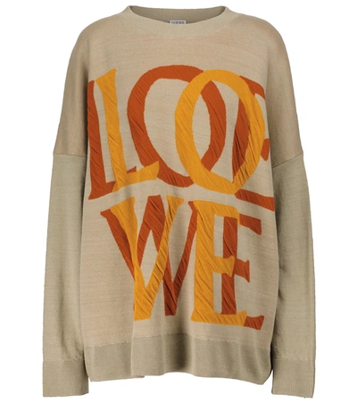 Shop Loewe Love Linen-blend Sweater In Beige