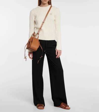 Shop Loewe Cable-knit Wool And Cotton Sweater In White
