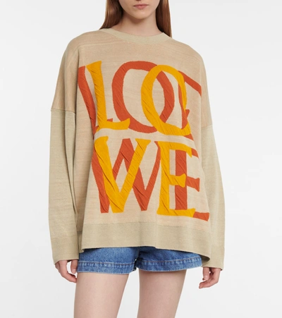 Shop Loewe Love Linen-blend Sweater In Beige