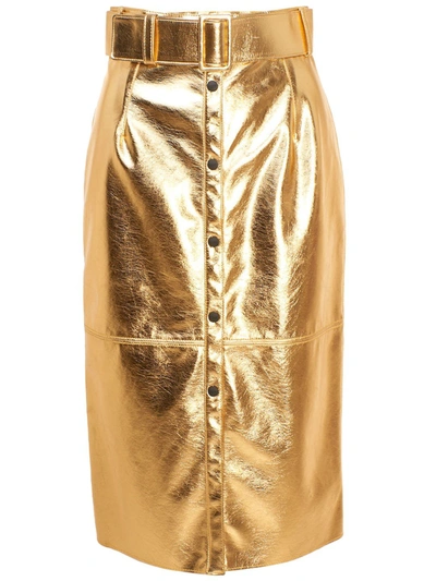 Shop Msgm Metallic Effect Pencil Skirt In Gold