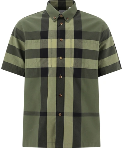 Shop Burberry Vintage Check Buttoned Shirt In Green