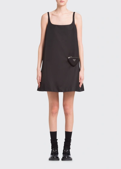 Shop Prada Re-nylon Mini Shift Dress W/ Triangle Pouch In F0002nero