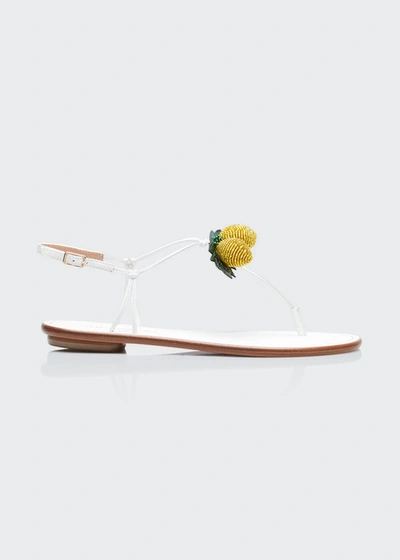 Shop Aquazzura Limoncello Leather Flat Thong Sandals In White
