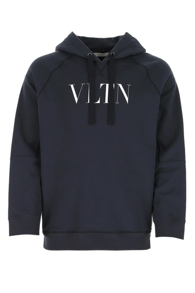Shop Valentino Vltn Print Hoodie In Navy