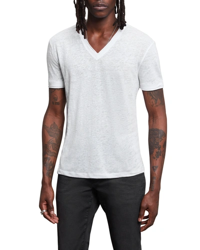 Shop John Varvatos Men's V-neck Linen T-shirt In White