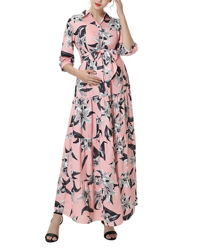 Shop Kimi & Kai Maternity Cora Floral Button-front Maxi Dress In Multicolored