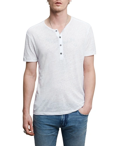 Shop John Varvatos Men's Linen Henley Shirt In White