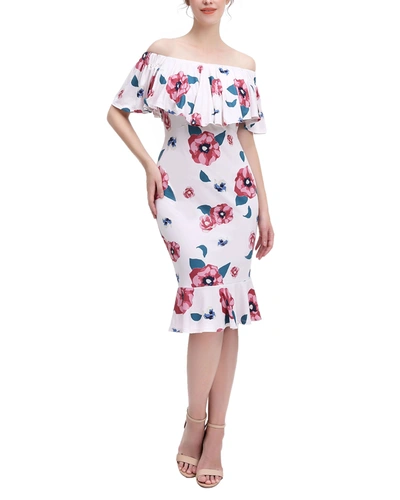 Shop Kimi & Kai Maternity Kyla Floral Off-the-shoulder Dress In Multicolored