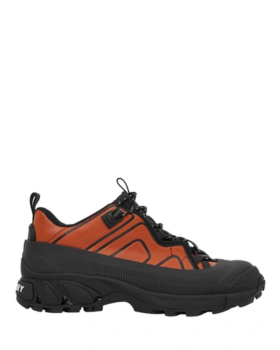 Shop Burberry Men's Arthur Two-tone Chunky Fashion Sneakers In Black/orange