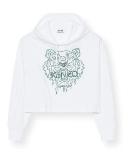 Shop Kenzo Cropped Tiger Hoodie In White