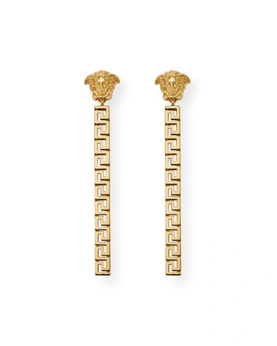 Shop Versace Greca Drop Earrings In  Gold