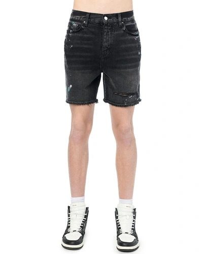 Shop Amiri Men's Raw-edge Denim Painter Shorts In Aged Black