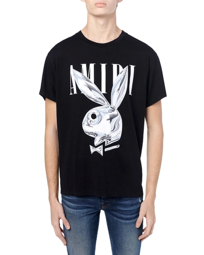 Shop Amiri Men's Metallic Playboy Bunny Logo T-shirt In Black