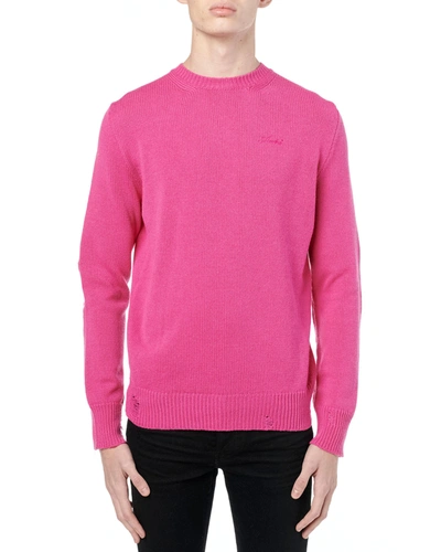 Shop Amiri Men's Destroyed/repaired Crew Sweater In Pink