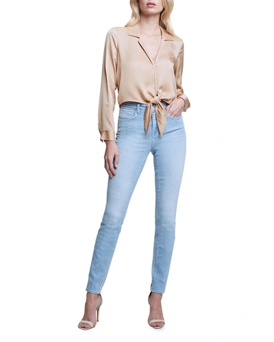Shop L Agence Annie Tie-front Satin Blouse In Candied Ginger