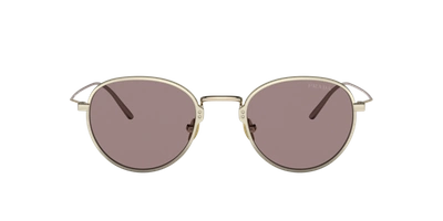 Prada Pr 53ws Satin Pale Gold Male Sunglasses In Light Purple Brown