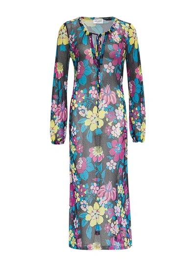 Shop Saint Laurent Floral Dress In Panna/panna