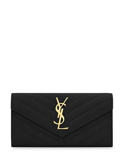 Shop Saint Laurent Large Monogram Wallet In Nero