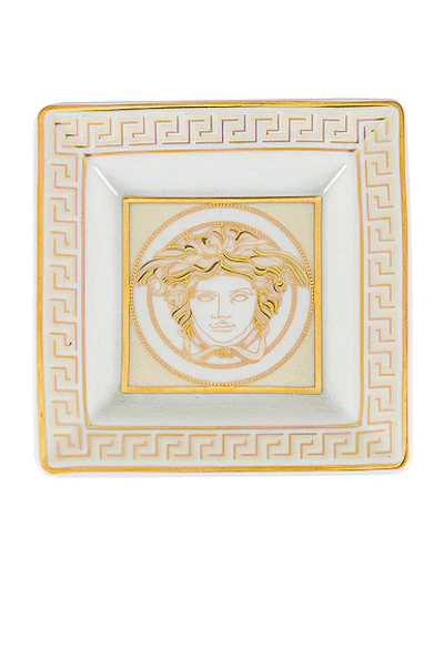 Shop Versace Medusa Gala Tray 3 1/2 Inch In White & Gold