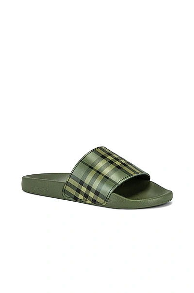 Shop Burberry Furley Slide Sandal In Military Green