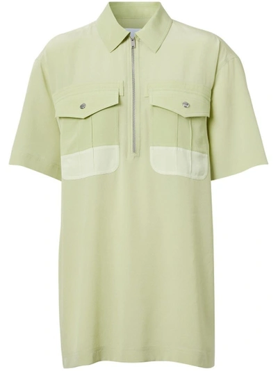 Shop Burberry Silk Short Sleeve Shirt Mist Green