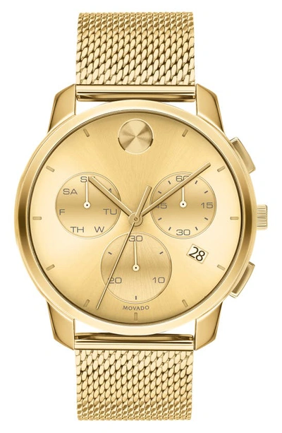 Shop Movado Bold Chronograph Mesh Strap Watch, 42mm In Gold