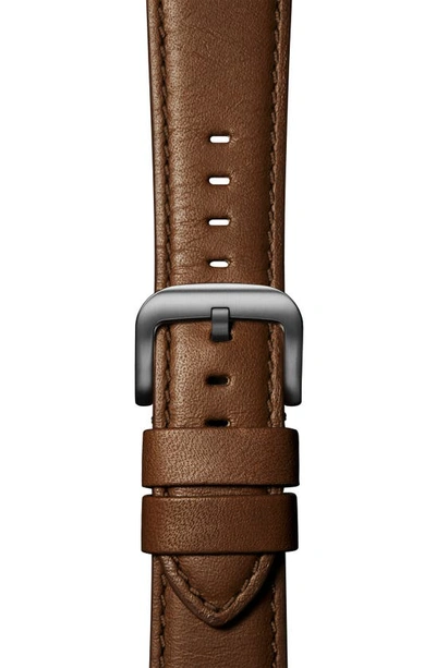Shop Shinola Aniline Leather 21mm Apple Watch® Watchband In Brown/ Chrome Plating