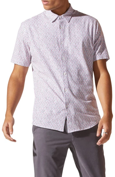 Shop Good Man Brand Flex Pro Slim Fit Print Short Sleeve Button-up Shirt In Natural Salinas Squares