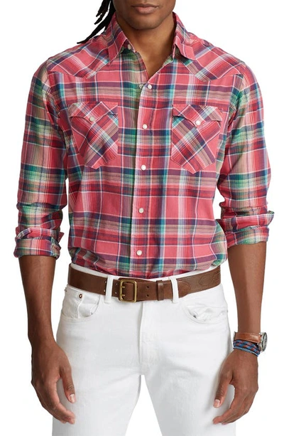 Polo Ralph Lauren Classic Fit Madras Plaid Snap-up Western Shirt In Pink/  Blue | ModeSens