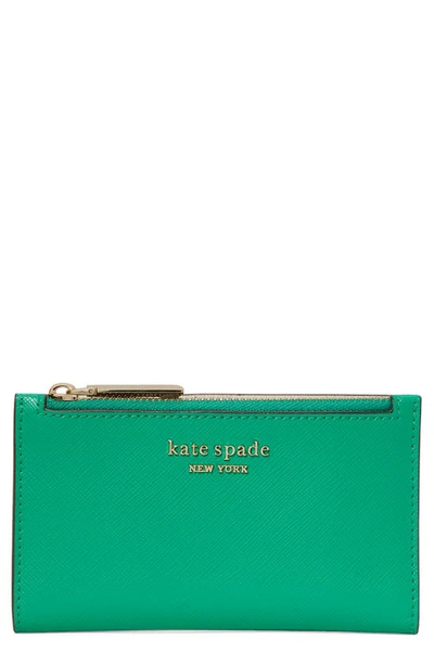 Shop Kate Spade Small Spencer Slim Leather Bifold Wallet In Yucca