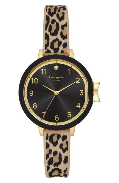 Shop Kate Spade Park Row Silicone Strap Watch, 34mm In Leopard/ Black/ Gold