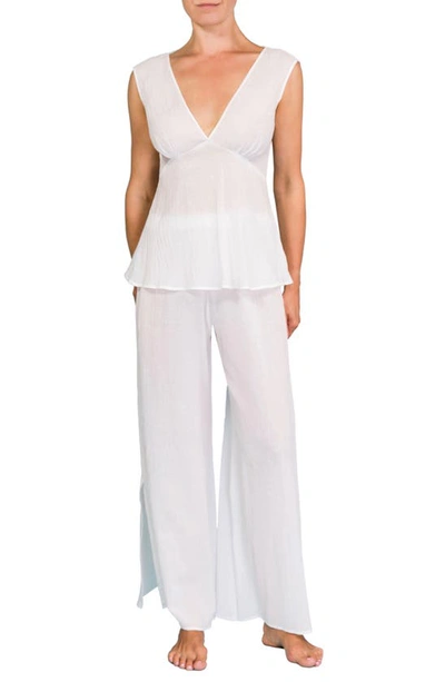 Shop Everyday Ritual Deep V Wide Leg Pajamas In White