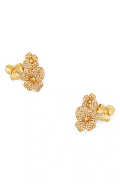Shop Kate Spade Precious Pansy Pave Cluster Stud Earrings In Clear/ Gold