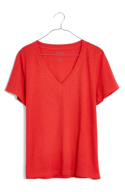 Shop Madewell Whisper Cotton V-neck T-shirt In Siberian Red