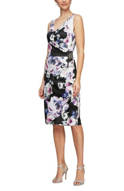 Shop Alex Evenings Side Ruched Cocktail Dress In Black Multi