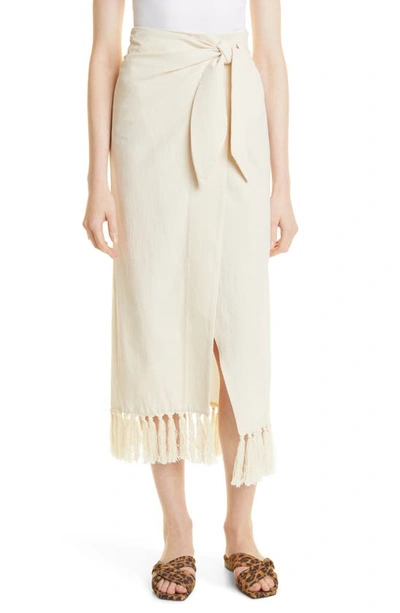 Shop Nanushka Randi Fringe Trim Wrap Skirt In Creme