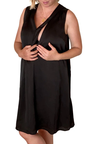 Shop Emilia George Cecilia Maternity/nursing Dress In Satin Black
