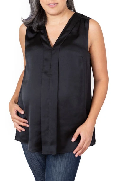 Shop Emilia George Lily Satin Maternity/nursing Top In Satin Black