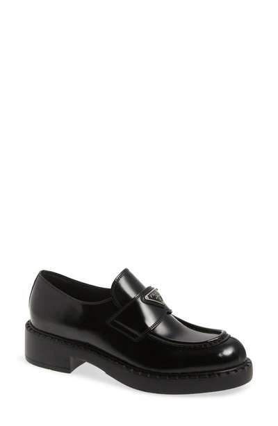 Shop Prada Triangle Logo Loafer In Black