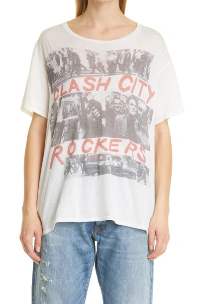 R13 The Clash City Rockers Graphic Print Cotton Cashmere Blend Band T-shirt In Dirty White