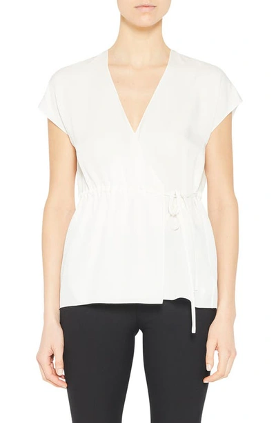 Shop Theory Short Sleeve Silk Wrap Top In Ivory