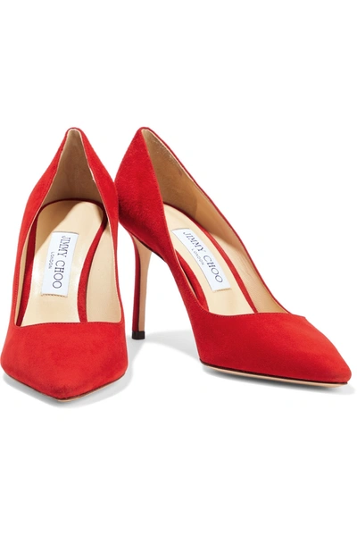 Shop Jimmy Choo Romy 85 Suede Pumps In Red