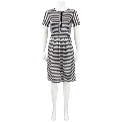 Shop Burberry Striped Cotton Broderie Dress In Black