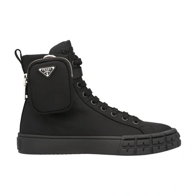 Shop Prada Wheel Re-nylon Gabardine High-top Sneakers In Nero