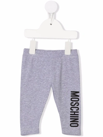 Shop Moschino Logo-print Stretch-cotton Leggings In Grey