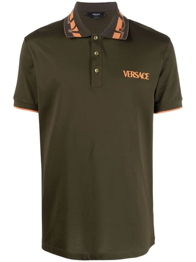 Shop Versace Logo-embroidered Polo Shirt In Green