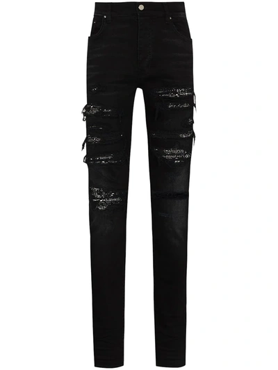Shop Amiri Bandana-layer Skinny Jeans In Black
