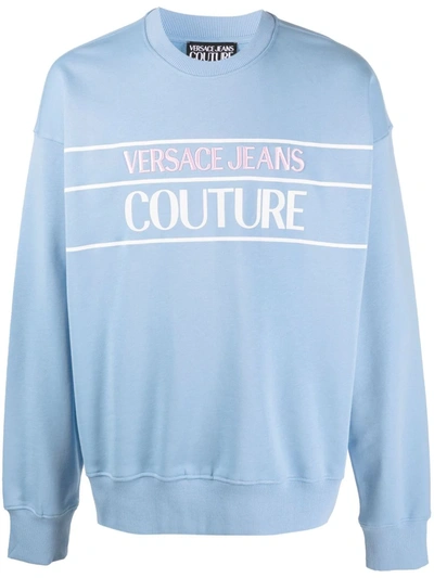 Shop Versace Jeans Couture Logo-embroidered Cotton Sweatshirt In Blue